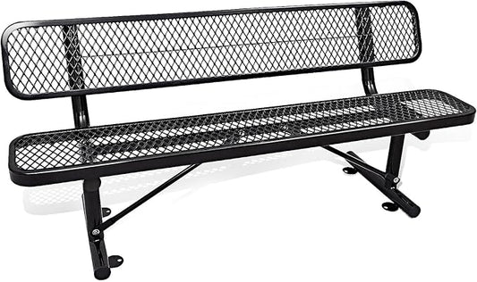 6FT Heavy Duty Park Bench with Back Portable Frame, Outdoor Metal Park Bench with Backrest, Steel Mesh Outdoor Bench for Garden, Lawn, Patio, Porch, Park, Yard (BLACK, 72.4" L x 23.2" W x 32.5" H)