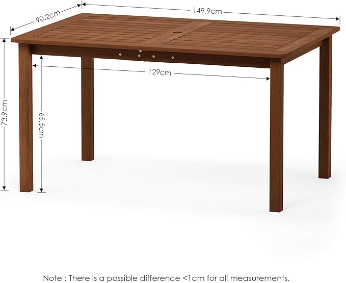 Furinno Tioman Outdoor Dining Table, Natural 35.5"D x 59.0"W x 29.0"H - Photo 3