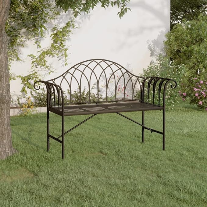 2-Seater Garden Bench Black Steel Standard Durable Outdoor Furniture for Patio Balcony Seating with Weatherproof Powder Coat