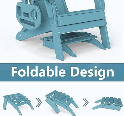 Adirondack Ottoman Set of 4, Folding Adirondack Ottoman for Adirondack Chair, HDPE All Weather Outdoor Footstool for Patio, Backyard, Porch, Garden, Light Blue
