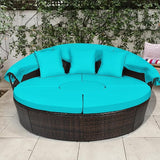 HAPPYGRILL Patio Round Daybed with Canopy, Outdoor Wicker Rattan Sectional Sofa with Coffee Table, Cushions - Photo 3