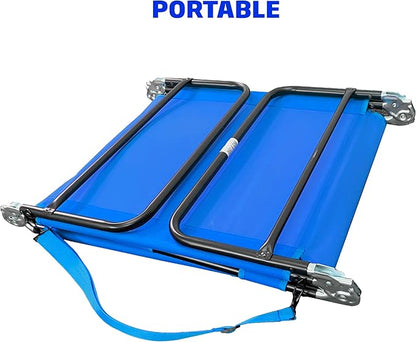 Face Down Tanning Chaise Lounge Chair - Face & Arm Holes - 2 Legs Support - Polyester Material – Backrest Positions - Head Rest Pillow - Beach or Home Use – Read and Tan - Blue Stripes Pattern