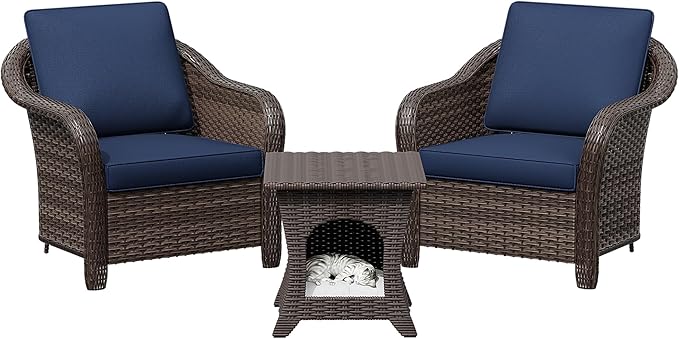 Patio PE Rattan Chairs Set of 2 with Cat Nest End Table - Photo 9