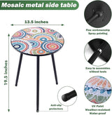 Party Zealot Metal Mosaic Round Side Table Set of Two 13.4" Small Outdoor Patio Round Accent Coffee Tables Indoor - Photo 3