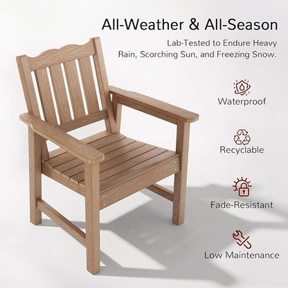 Stoog Patio Chair, All-Weather Outdoor Chairs with 400 lbs Weight Capacity, Looks Like Real Wood, for Patio, Deck, Pool and Backyard, Teak