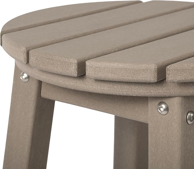 Costaelm 24" Height Outdoor Bar Stools, All-Weather Bar Stools, Adirondack Poly Patio Round Bar Stool for Patio, Deck, Kitchen Counter and Garden, Weathered Wood