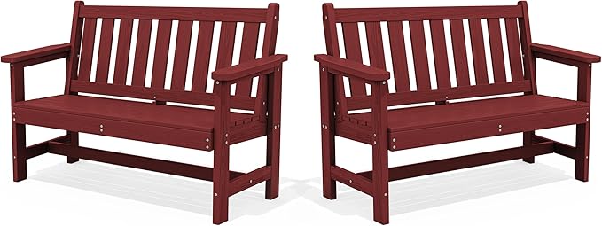 SERWALL Outdoor Bench, HDPE Outdoor Benches Weatherproof, 2-Person Garden Bench with 660 lbs Weight Capacity - Photo 1