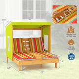 HONEY JOY Kids Chaise Lounge Chair Outdoor, Toddler Wood Double Pool Lounger Chairs w/Canopy, Cup Holders - Photo 3