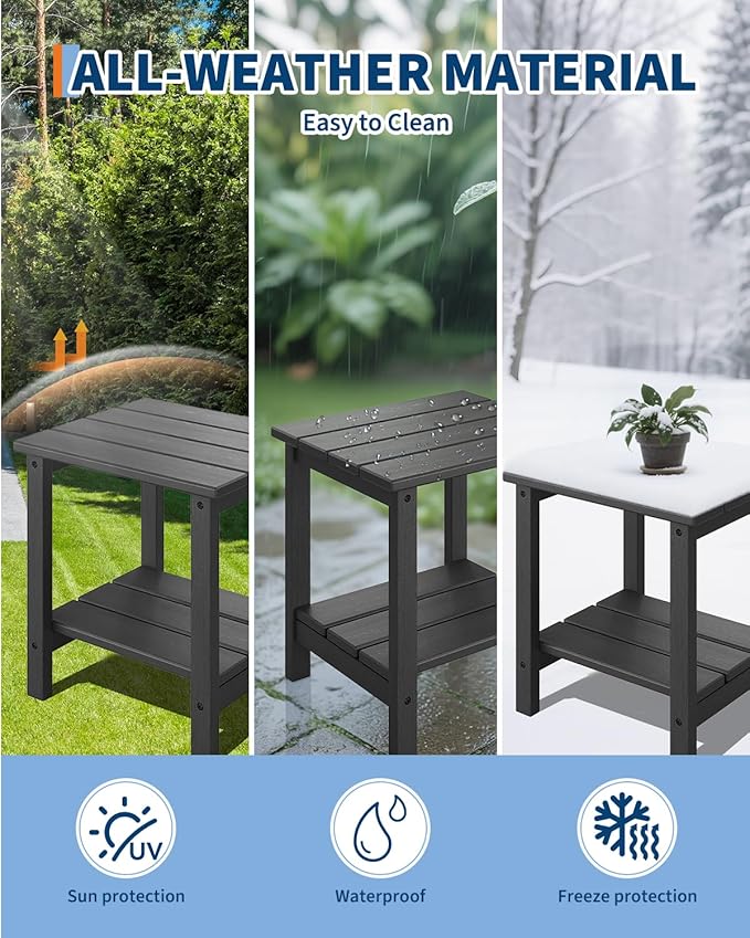 GarveeLife Adirondack Outdoor Side Table 18 x 15 in, HDPE 2-Tier Patio Side Tables for Outside - Photo 4