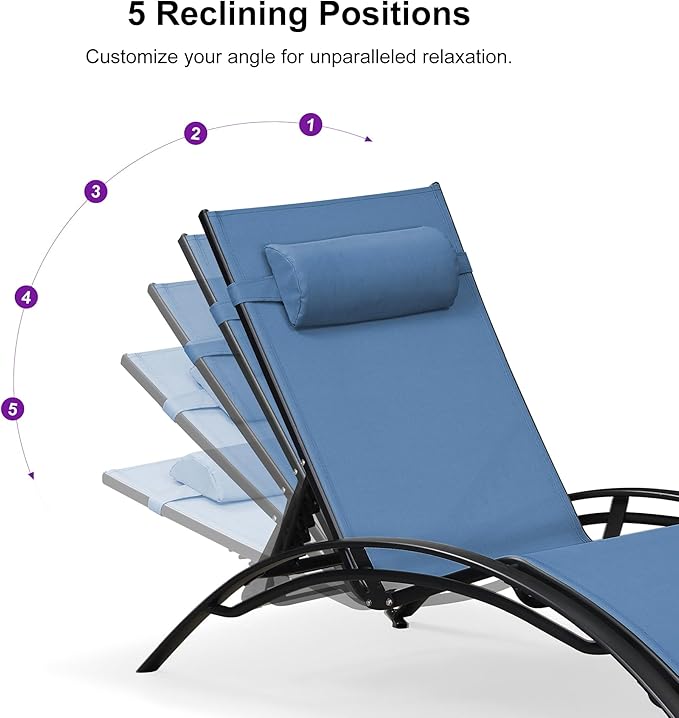 PURPLE LEAF Patio Oversized Chaise Lounge Chair Set with Side Table Pool Adjustable Recliner Chairs for Outside Beach - Photo 6