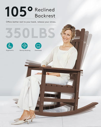 SERWALL HDPE Outdoor Rocking Chairs for Adults, Outdoor Rocking Chairs Set of 6, Patio Rocking Chair Sets, Coffee