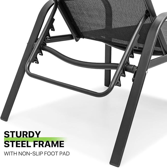 Magshion Outdoor Chaise Lounge Chair Set of 2, Patio Pool Lounger Chairs with 5 Position Adjustable Backrest, Tanning Recliner for Sunbathing, Beach, Deck, Lawn, Yard, Balcony, Poolside, Black