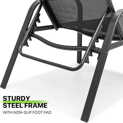 Magshion Outdoor Chaise Lounge Chair Set of 2, Patio Pool Lounger Chairs with 5 Position Adjustable Backrest, Tanning Recliner for Sunbathing, Beach, Deck, Lawn, Yard, Balcony, Poolside, Black