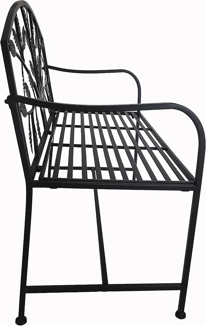 Hi-Line Gift Ltd. 42in Metal Garden Bench Tree Pattern-Black Patio Yard Seat