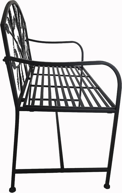 Hi-Line Gift Ltd. 42in Metal Garden Bench Tree Pattern-Black Patio Yard Seat