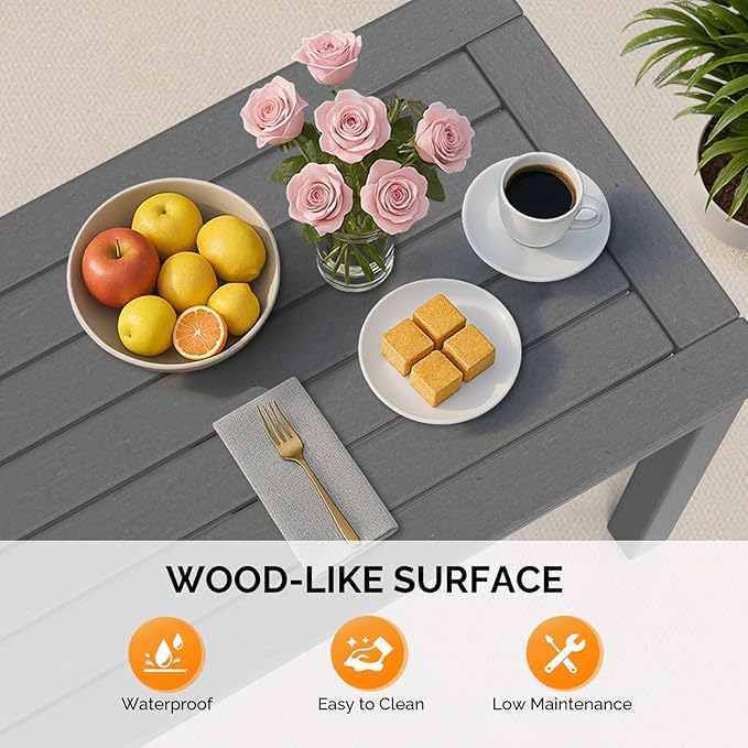 VINGLI Outdoor Coffee Table, HDPE Patio Coffee Table for Outside, All-Weather Rectangle Coffee Table for Deck, Garden, Balcony, Porch, Indoor & Outdoor Use (Gray)