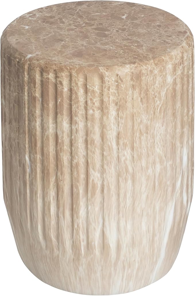 Christopher Knight Home Jayme Outdoor Cylinder Side Table, Lightweight Concrete End Table, Gear-Shaped Accent Garden Stool, Decorative Small Coffee Desk for Balcony Garden Living Room, 18.25" H Gold