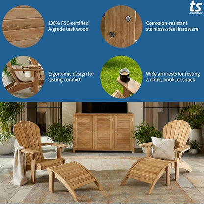 Touchstone Teak Adirondack Chair, Ergonomic Outdoor Patio Chair, A-Grade Teak Wood, Weather-Resistant with Stainless Steel Hardware
