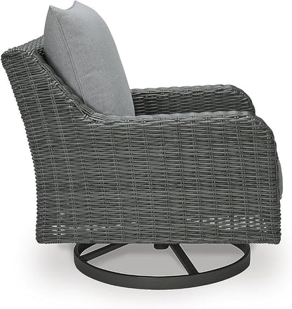 Signature Design by Ashley Elite Park Casual Outdoor Weather Resistant Rust-Proof Swivel Lounge with Removable Cushion, Gray