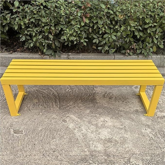 Metal Garden Benches, Backless Locker Room Bench, Multifunctional Long Bench with Steel Frame, 2-Person Outdoor Bench for Park, Porch, Patio, Entryway(Yellow,150cm/59.1in)