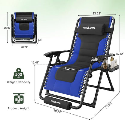 Amopatio Zero Gravity Reclining Patio Chair,XL Foldable Lounge Chair with Removable Cup Holder/Headrest/Footrest,500LBS Capacity, Portable for Outdoor Patio Pool Backyard