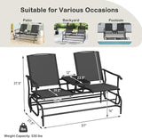 Tangkula 2 Person Swing Glider Chair, Patio Rocking Loveseat w/Center Tempered Glass Table - Photo 3