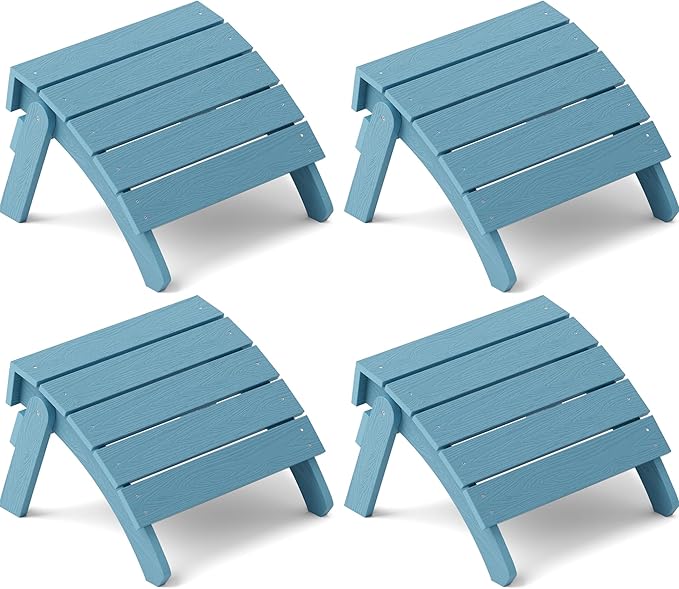YEFU Adirondack Ottoman Set of 4, Adirondack Foot Rest, Patio Foot Rest, Folding Adirondack Footstool, Weather Resistant for Adirondack Chair, Widely Used for Outdoor, Porch, Backyard, Fire Pits-Blue