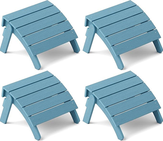 YEFU Adirondack Ottoman Set of 4, Adirondack Foot Rest, Patio Foot Rest, Folding Adirondack Footstool, Weather Resistant for Adirondack Chair, Widely Used for Outdoor, Porch, Backyard, Fire Pits-Blue