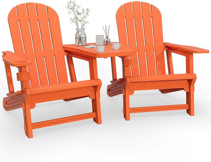 Vongrasig Adirondack Chairs Set of 2 with Removable Tabletop, All-Weather HDPE Outdoor Chair Set with Wooden Textured, Cup Holder for Patio, Poolside, Deck, Garden, Orange