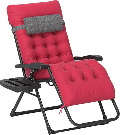Outsunny Zero Gravity Chair, Folding Reclining Lounge Chair with Padded Cushion, Side Tray for Indoor and Outdoor, Supports up to 264 lbs, Red