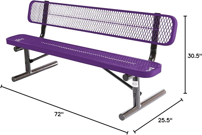 COATEDOUTDOORFURNITURE Coated Outdoor Furniture Heavy-Duty Portable Outdoor Bench Thermoplastic Coated, Expanded Metal, Commercial-Grade Seating, Made in America (Portable with Back, 6 Ft, Purple)