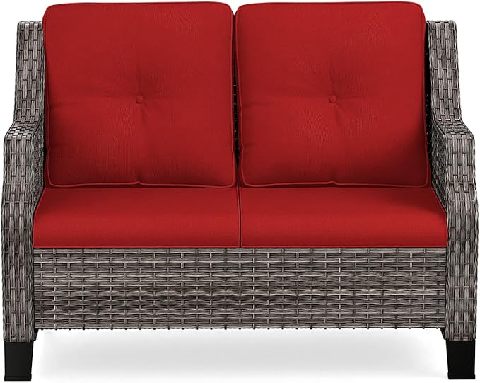 Patio Furniture Couch Outdoors, Rattan Wicker Loveseat with Deep Seating and Olefin Cushions - Photo 8