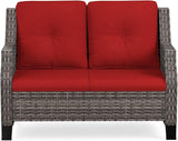 Patio Furniture Couch Outdoors, Rattan Wicker Loveseat with Deep Seating and Olefin Cushions - Photo 8