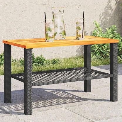 Outdoor Garden Coffee Table, Synthetic Poly Rattan Rectangular Side Table, Modern Patio Furniture for Balcony, Yard, Deck, Black and Brown, 27.6 x 15 x 16.5 Inches