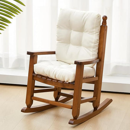 Kids Rocking Chair Cushion Pad Set Toddler Rocking Chair Indoor Outdoor Wooden Rocker Child Patio Rocker for Porch Balcony Lawn Indoor Outdoor(Brown,Ages 2-5)