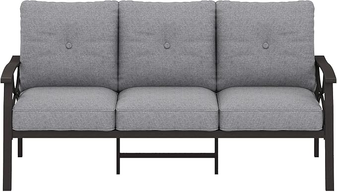 RoyalCraft Patio 3 Seats Sofa, All-Weather Outdoor Couch, Patio Furniture Sofa,Khaki Metal Furniture with Gray Cushions - Photo 7
