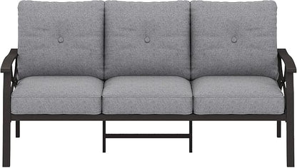 RoyalCraft Patio 3 Seats Sofa, All-Weather Outdoor Couch, Patio Furniture Sofa,Khaki Metal Furniture with Gray Cushions