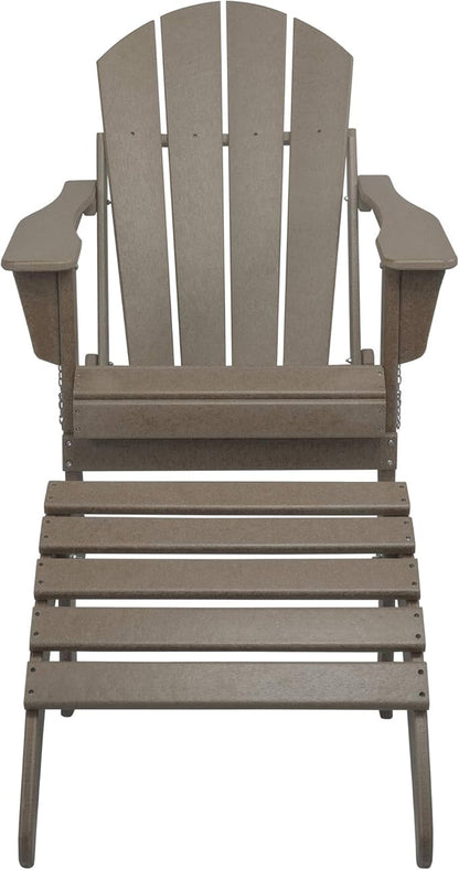 WestinTrends Malibu Outdoor Lounge Chair, 2-Pieces Adirondack Chair Set with Ottoman, All Weather Poly Lumber Patio Lawn Folding Chairs for Outside Pool Garden Backyard Beach, Weathered Wood