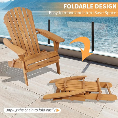 YRLLENSDAN Folding Adirondack Chair - Weather Resistant Plastic Outdoor Chairs for Patio, Lawn, Garden, or Fire Pit - Cozy Plastic Adirondack Chair for Outside Seating (1, Natural)