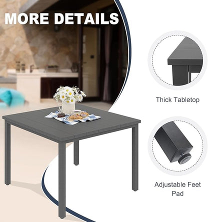 VICLLAX Outdoor Patio Dining Table for 4, Metal Square Patio Table with Umbrella Hole for Backyard Porch, Dark Grey 40.2"