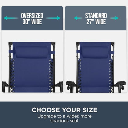 Best Choice Products 30” Wide Folding Zero Gravity Outdoor Recliner Patio Lounge Chair w/Adjustable Canopy Shade, Headrest, Side Accessory Tray - Navy Blue
