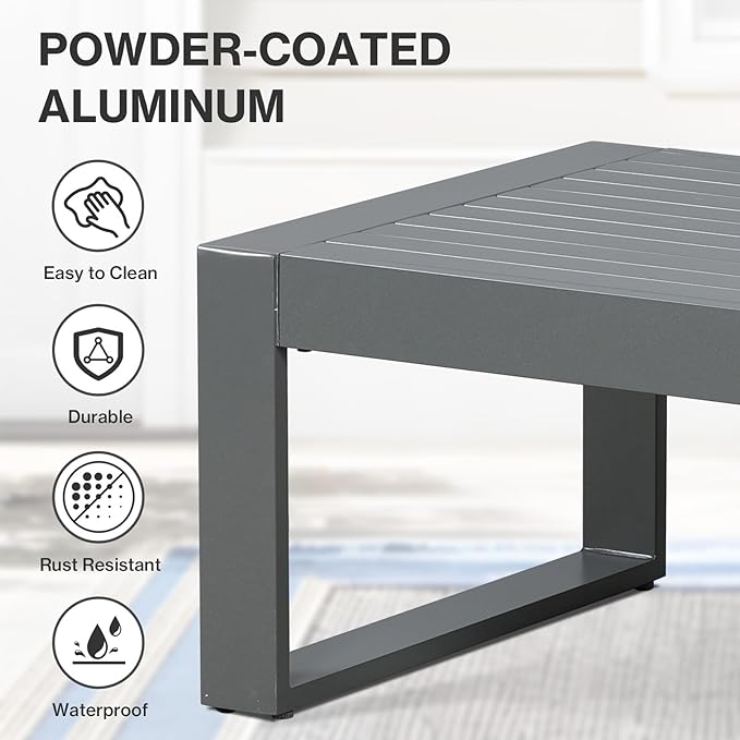 Aoodor Aluminum Patio Furniture Coffee Table, Modern Rectangle All-Weather Patio Metal Coffee Side Table for Outside - Photo 6