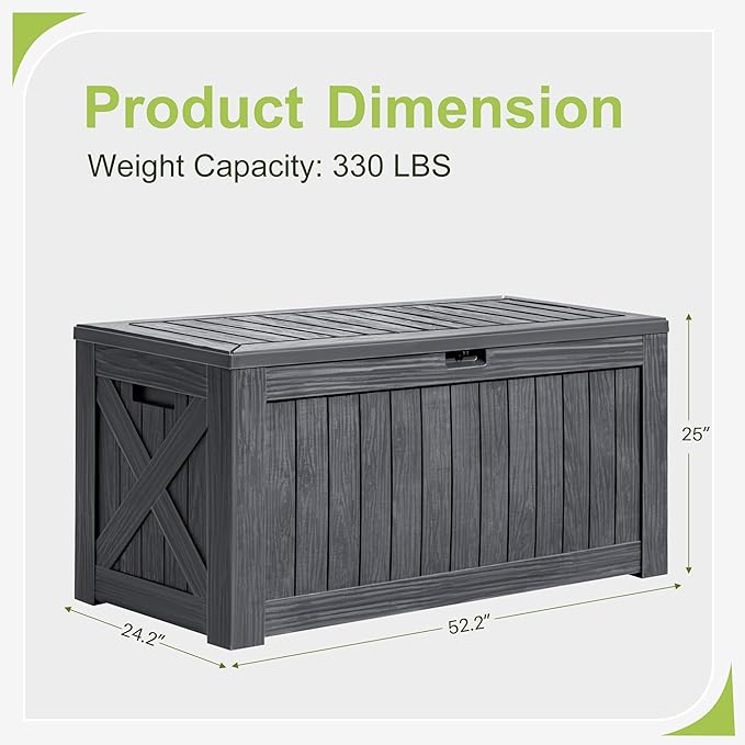 Greesum 120 Gallon Deck Box, Resin Outdoor Storage Container for Patio Furniture, Garden Tools, Pool Accessories - Photo 6