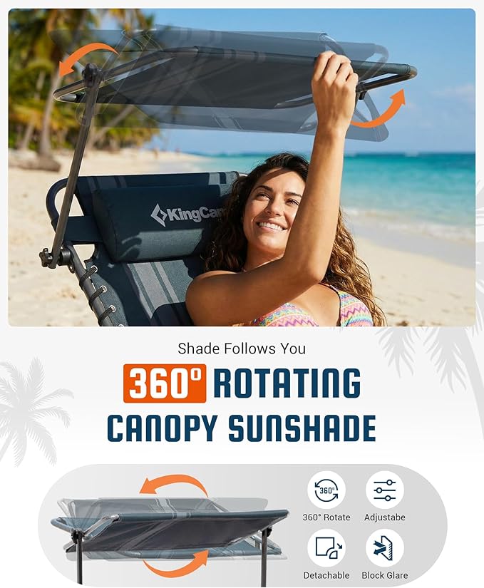 KingCamp Lounge Chair with face Hole & Canopy Shade, 400LBS Folding Portable Tanning Chair with face Hole - Photo 4