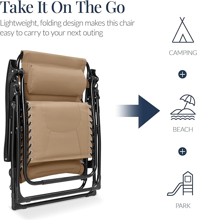 Best Choice Products Oversized Padded Zero Gravity Chair, Folding Outdoor Patio Recliner - Photo 5