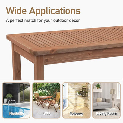 VINGLI Outdoor Wood Coffee Table, 35" Farmhouse Side Table for Patio, Solid Cedar Wood Accent Table with Slatted Tabletop, Weather-Resistant End Table for Garden, Poolside, Lawn, Living Room (Brown)
