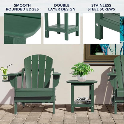 nalone Adirondack Side Table 16.5" Outdoor Side Table HDPE Plastic Double Adirondack End Table Small Table for Patio (Green)
