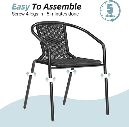 Amopatio Outdoor Dining Chairs Set of 6, Stackable Outdoor Patio Chairs, Rattan Patio Dining Chair, for Bistro, Deck, Yard, Porch, Restaurant, Black