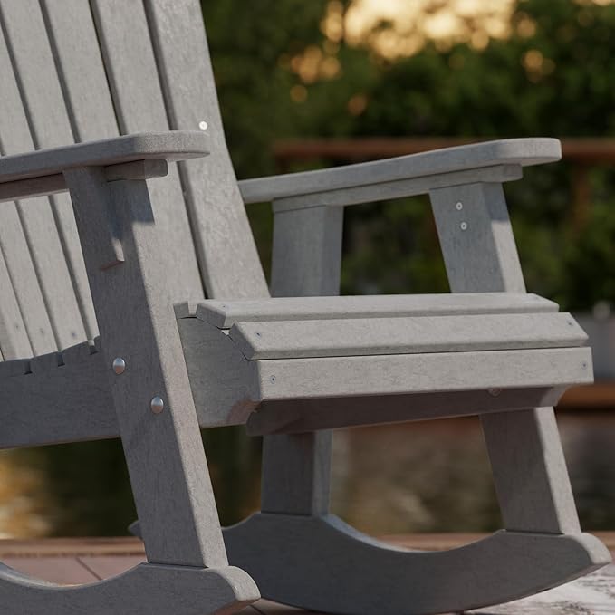 Wildridge Heritage Adirondack Rocking Chair, Light Gray - Outdoor Weather Resistant HDPE Rocking Chair for Patio, Deck, Fire Pit