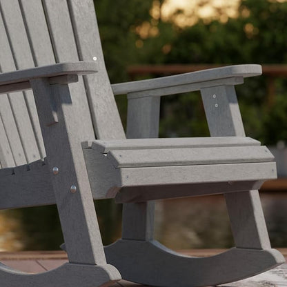 Wildridge Heritage Adirondack Rocking Chair, Light Gray - Outdoor Weather Resistant HDPE Rocking Chair for Patio, Deck, Fire Pit